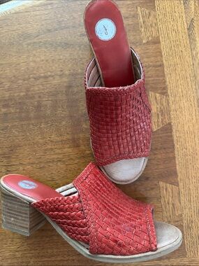 Journee Collection Red Woven Open-Toe Slide Heels